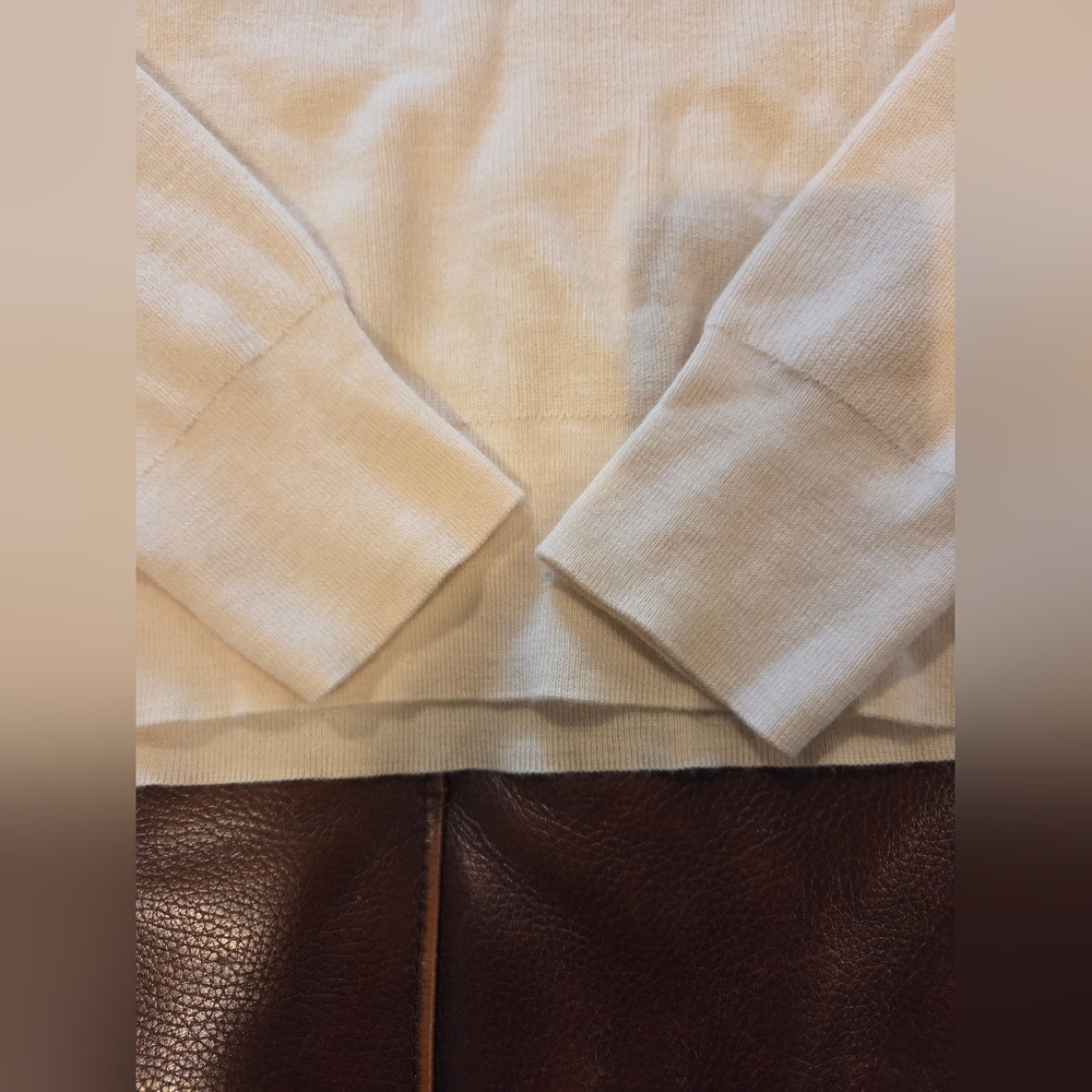 J.Crew Cream Ruffleneck Merino Wool Blend Sweater Large - Picture 7 of 11